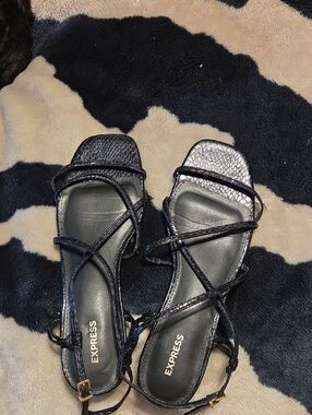 Express Women's Black Strappy Square-Toe Sandals